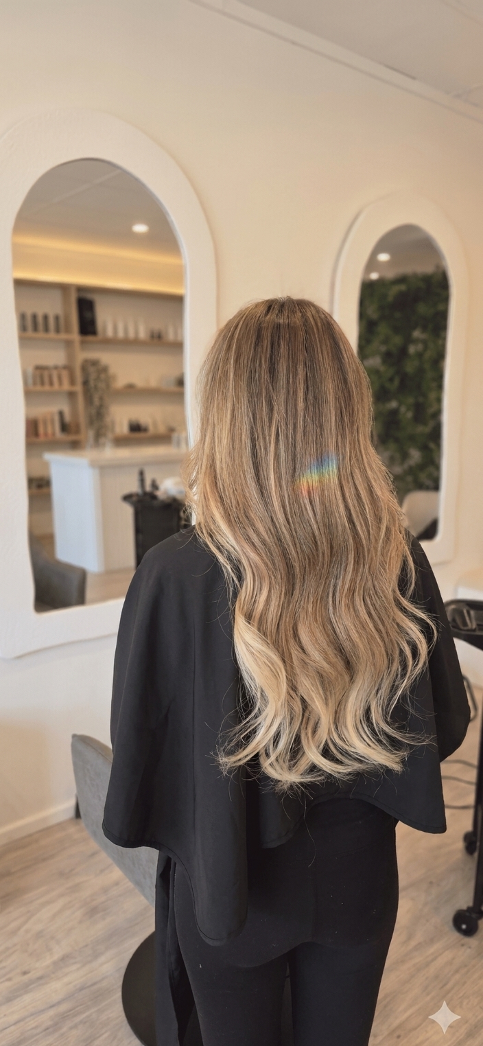 Dirty blonde long layers, lived-in balayage